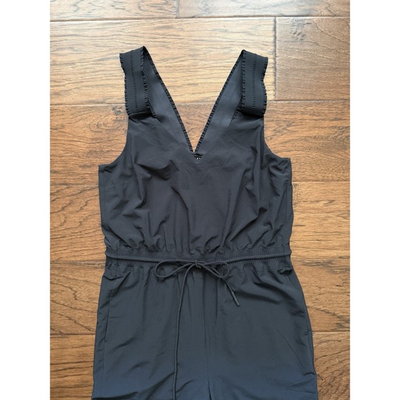 Athleta Savannah Black V Neck Wide Leg Jumpsuit Size 4 Stretch Athleisure - Picture 3 of 16